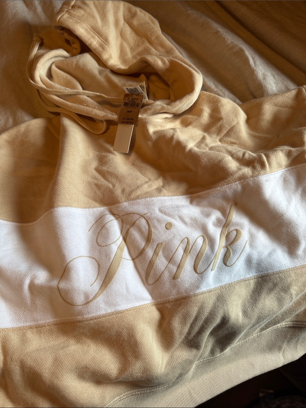 PINK Victoria's Secret Cream and White Cropped Hooded Pullover